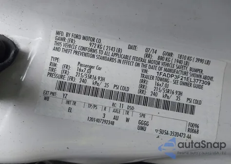 2014 Ford Focus Se from USA, damaged, VIN 1FADP3F21EL377309